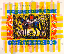 Load image into Gallery viewer, Mark Hearld 'Marwari Horse' hand-pulled screen print showing Marwari Horse on a patterned background. The image is made in Mark's cut paper style.