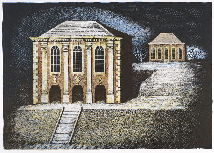 The Library, Stevenstone, an original screen print by Ed Kluz and the Penfold Press