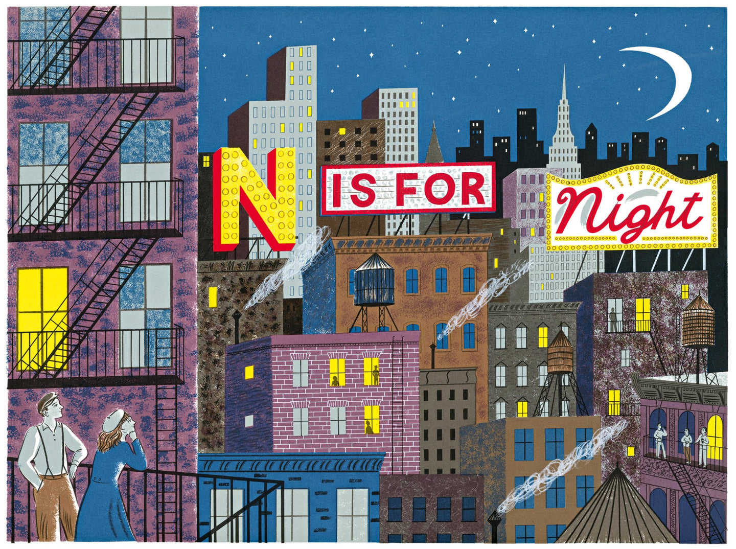 N is for Night, an original print by Emily Sutton and the Penfold Press
