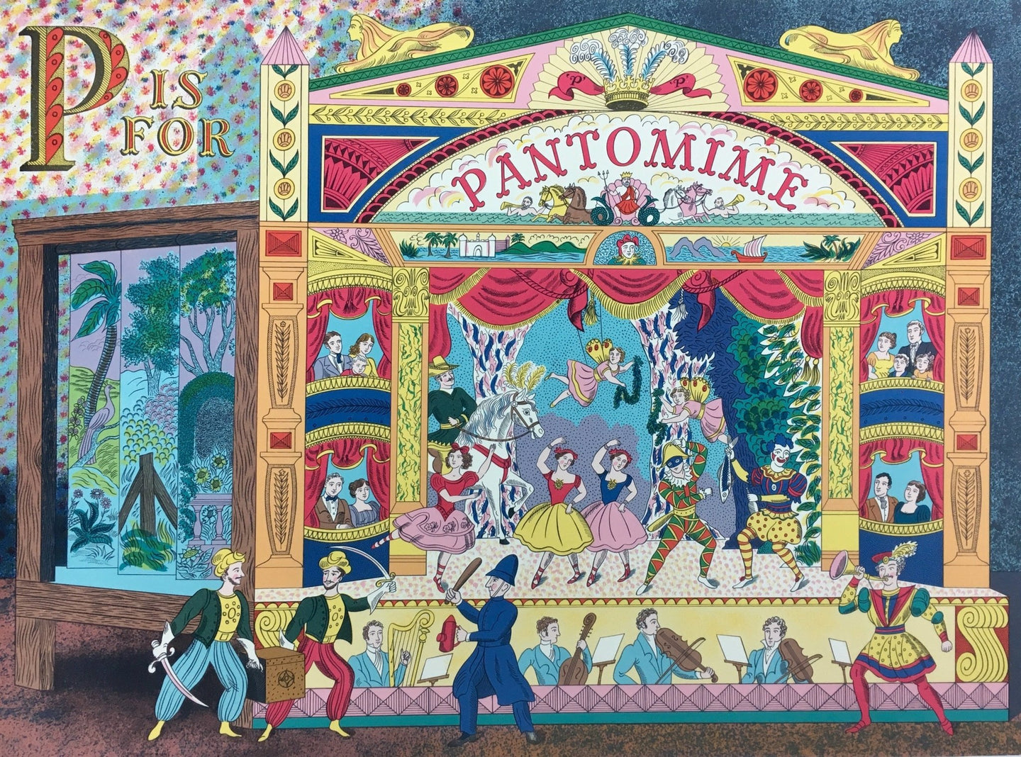 P is for Pantomime, an original print by Emily Sutton and the Penfold Press