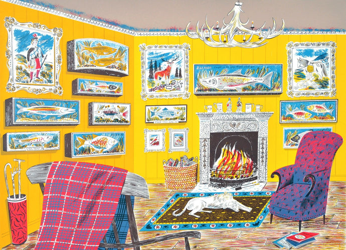 The Fishing Lodge by Emily sutton, an original screen print from the Penfold Press