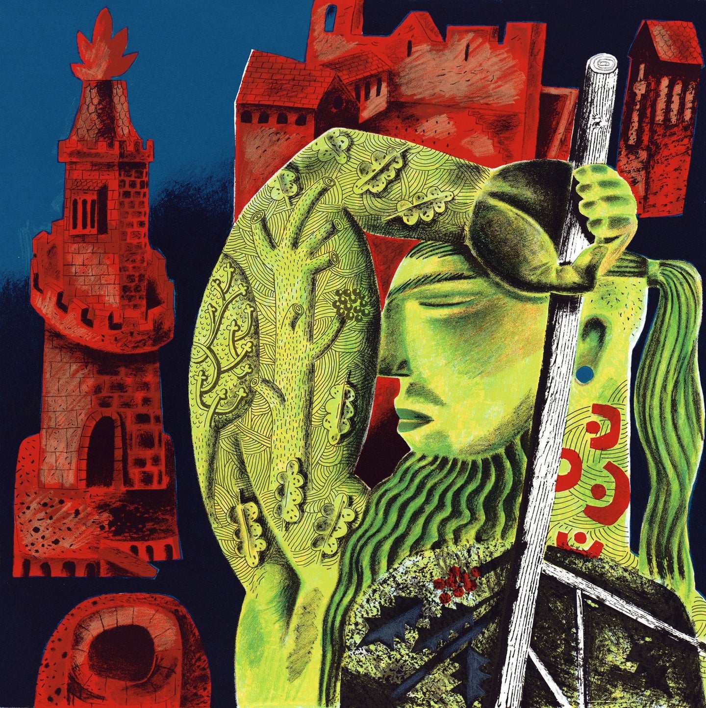 The Green Knight Arrives, an original screen print by Clive Hicks-Jenkins and the Penfold Press