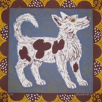 Tollie Dog, an original linocut by Mark Hearld and the Penfold Press